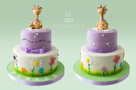Ponqué Pastel Torta personalizada en Bogotá jirafa y flores
